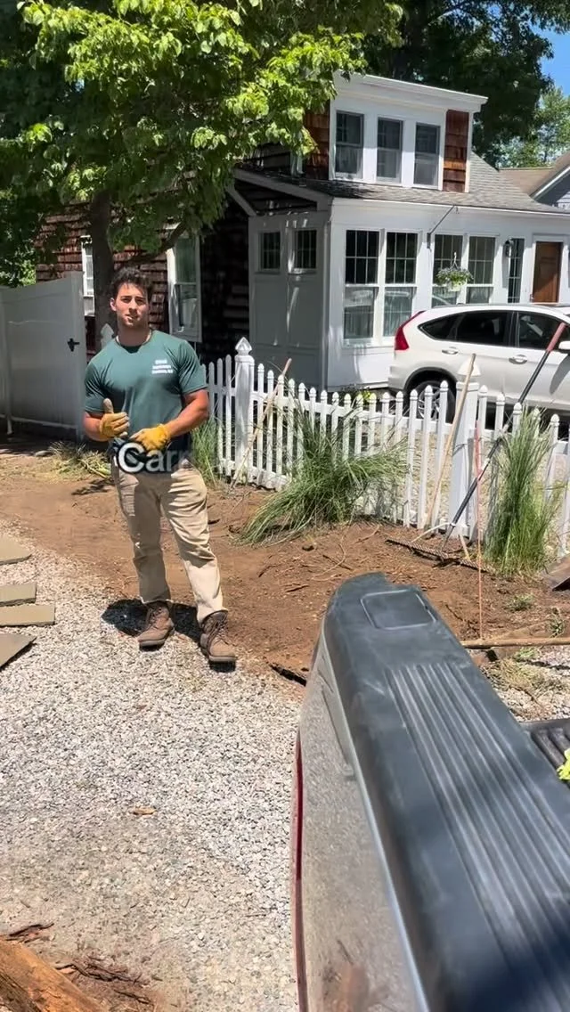 Beach rock stepping stone path installed in a Connecticut landscape